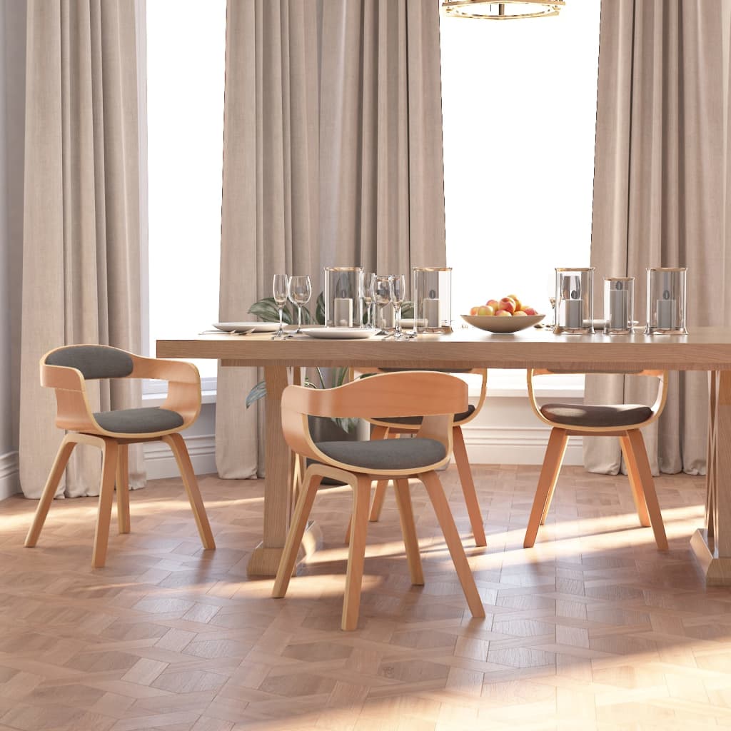 Chaises à manger lot de 4 gris clair bois courbé et tissu - XIOS