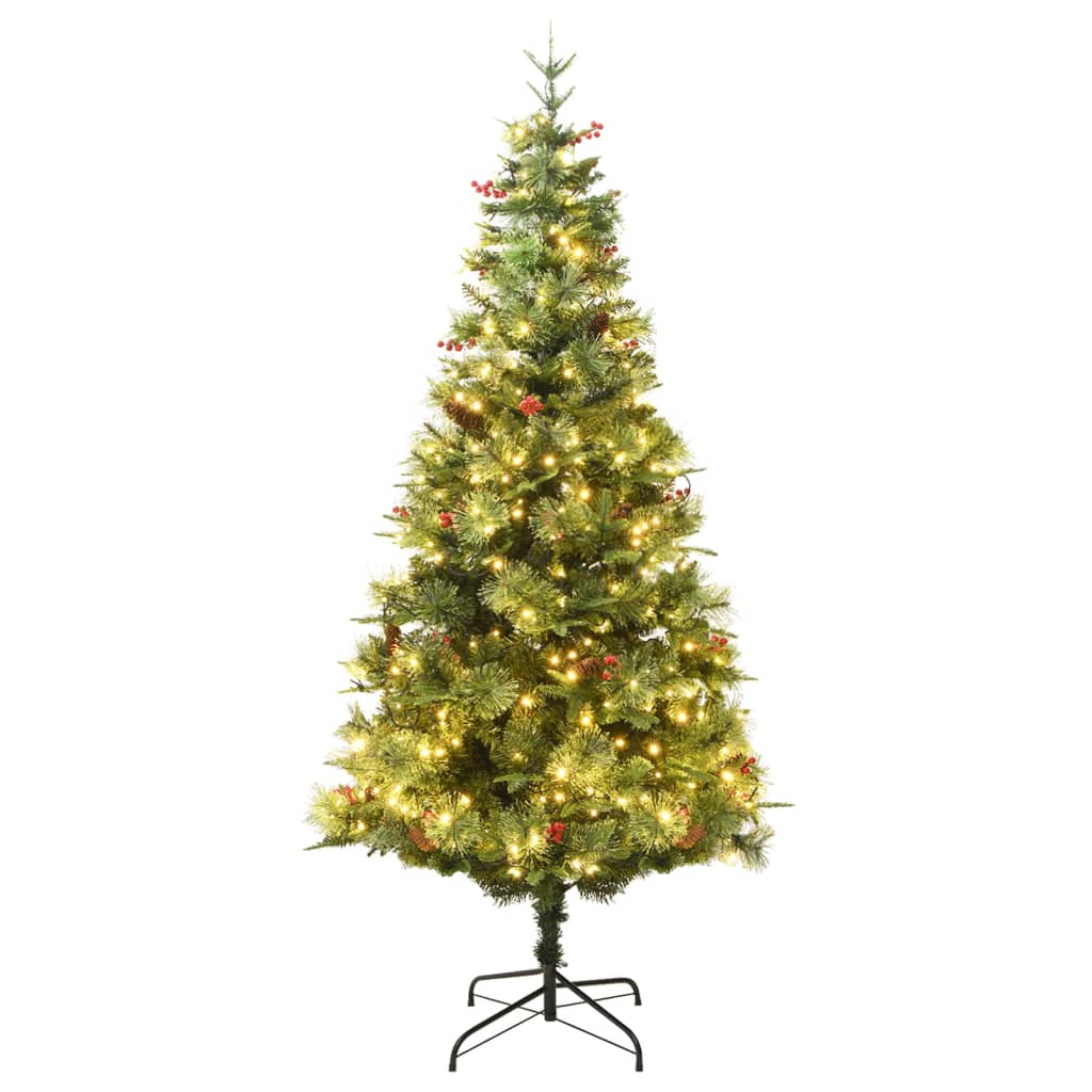 Sapin de Noël pré-éclairé et pommes de pin vert 195cm PVC et PE - XIOS
