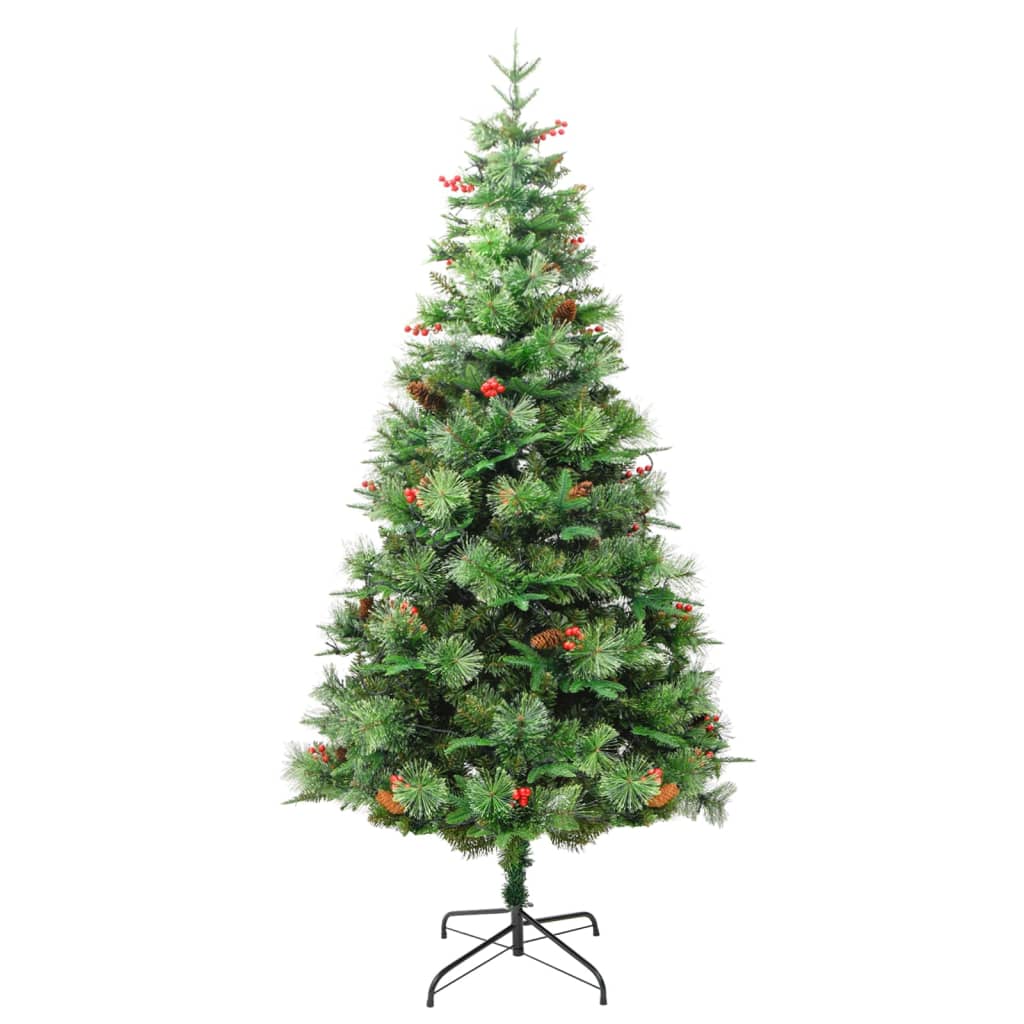Sapin de Noël pré-éclairé et pommes de pin vert 195cm PVC et PE - XIOS