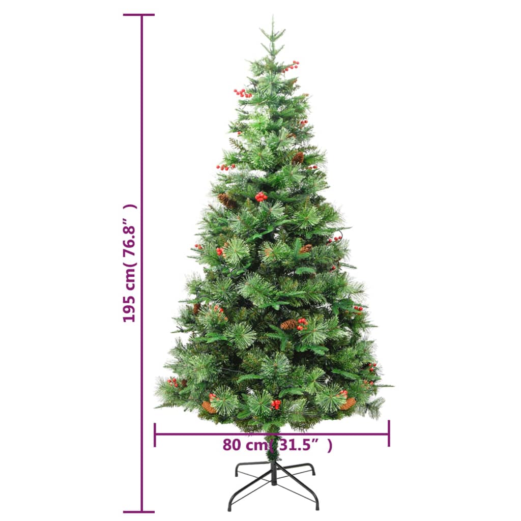 Sapin de Noël pré-éclairé et pommes de pin vert 195cm PVC et PE - XIOS