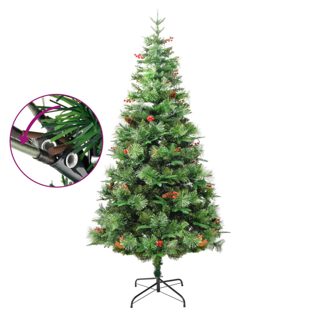 Sapin de Noël pré-éclairé et pommes de pin vert 225cm PVC et PE - XIOS