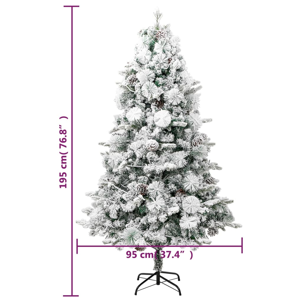 Sapin de Noël pré-éclairé avec neige floquée/cônes 195cm PVC/PE - XIOS