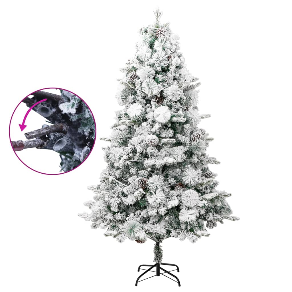 Sapin de Noël pré-éclairé avec neige floquée/cônes 195cm PVC/PE - XIOS