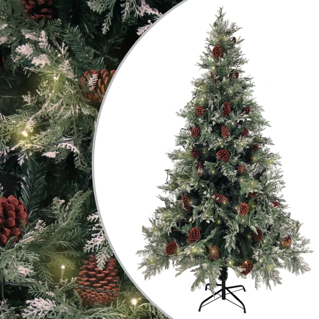 Sapin de Noël pré-éclairé pommes de pin vert blanc 195cm PVC PE - XIOS