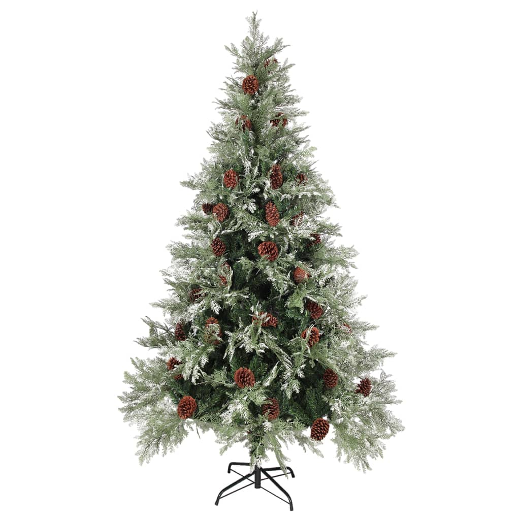 Sapin de Noël pré-éclairé pommes de pin vert blanc 195cm PVC PE - XIOS