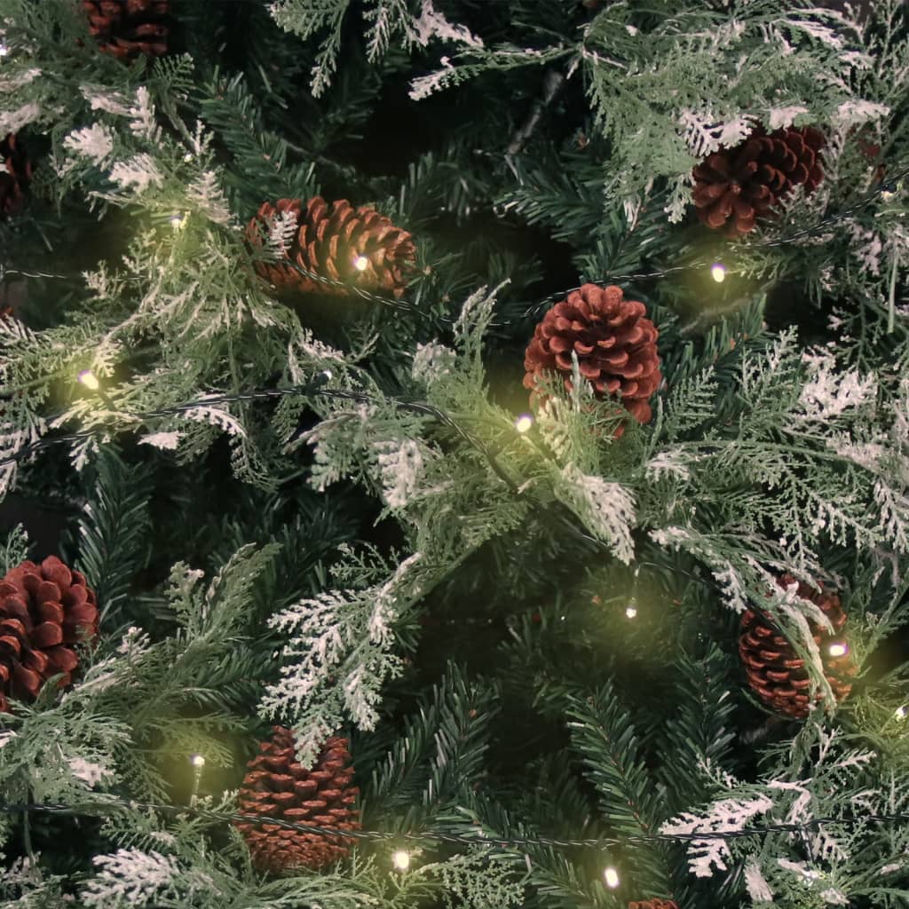 Sapin de Noël pré-éclairé pommes de pin vert blanc 195cm PVC PE - XIOS
