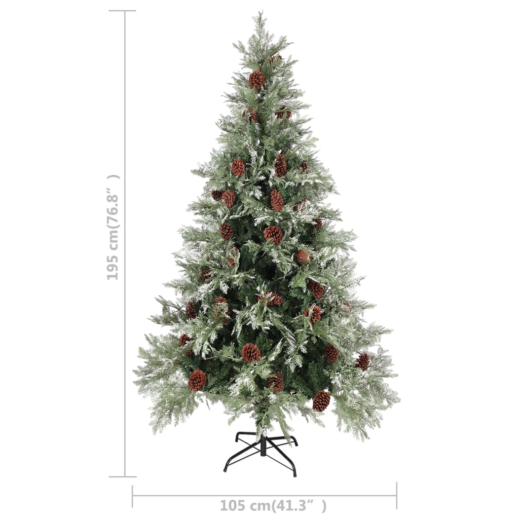 Sapin de Noël pré-éclairé pommes de pin vert blanc 195cm PVC PE - XIOS