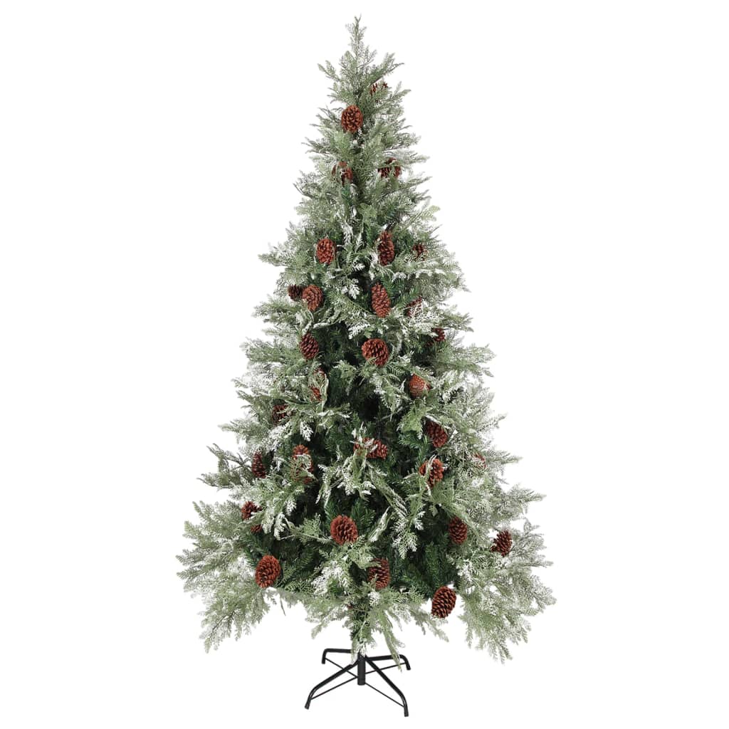 Sapin de Noël pré-éclairé pommes de pin vert blanc 225cm PVC PE - XIOS