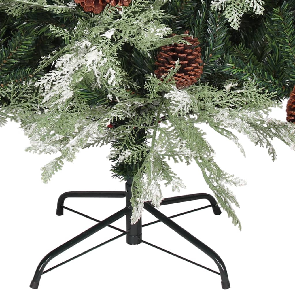 Sapin de Noël pré-éclairé pommes de pin vert blanc 225cm PVC PE - XIOS