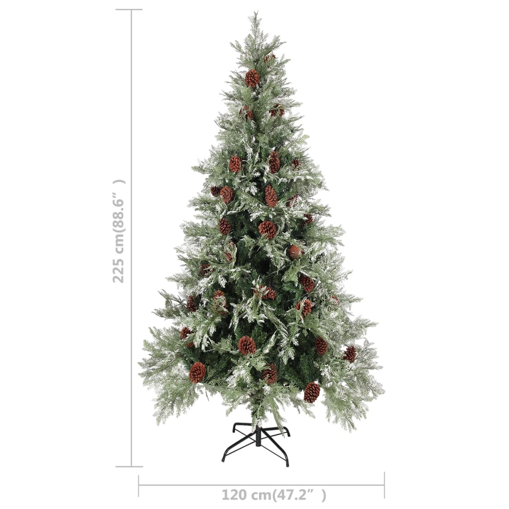 Sapin de Noël pré-éclairé pommes de pin vert blanc 225cm PVC PE - XIOS