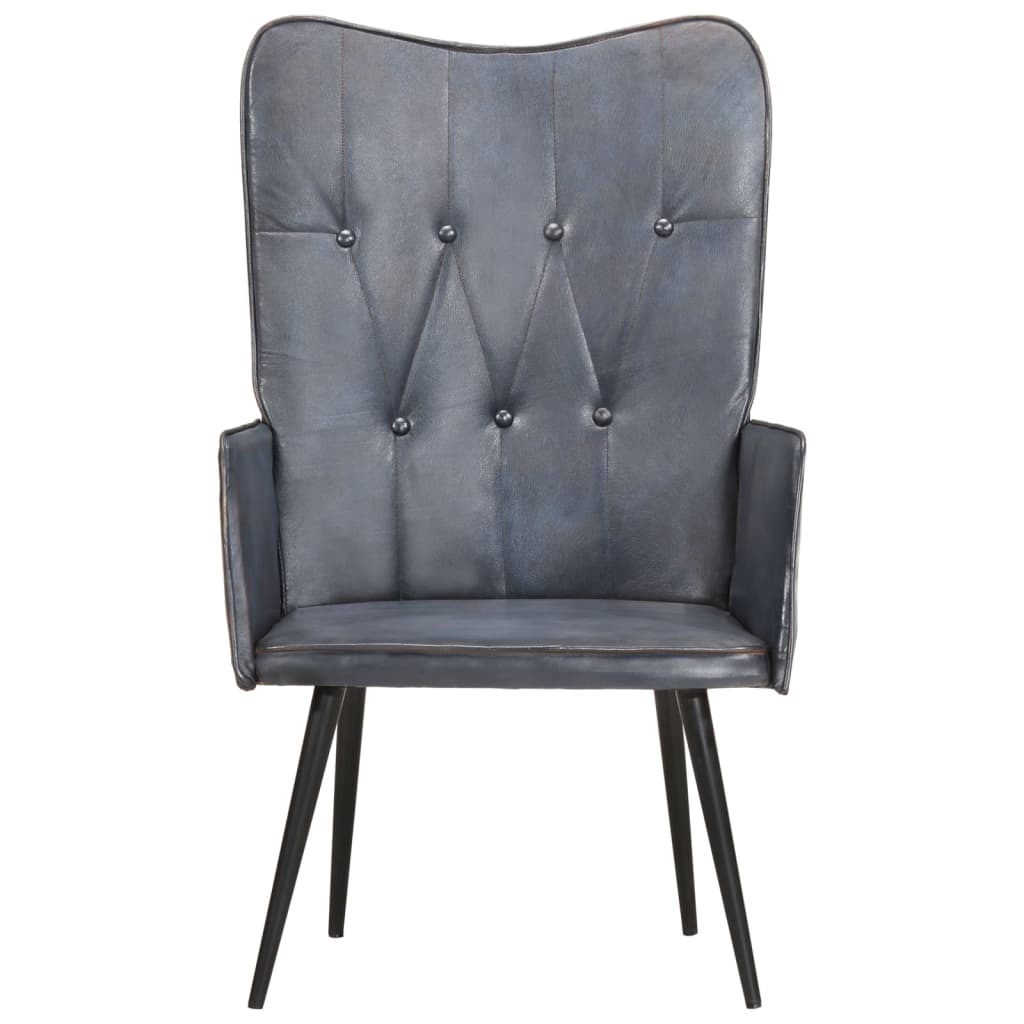 Chaise à oreilles Gris Cuir véritable - XIOS