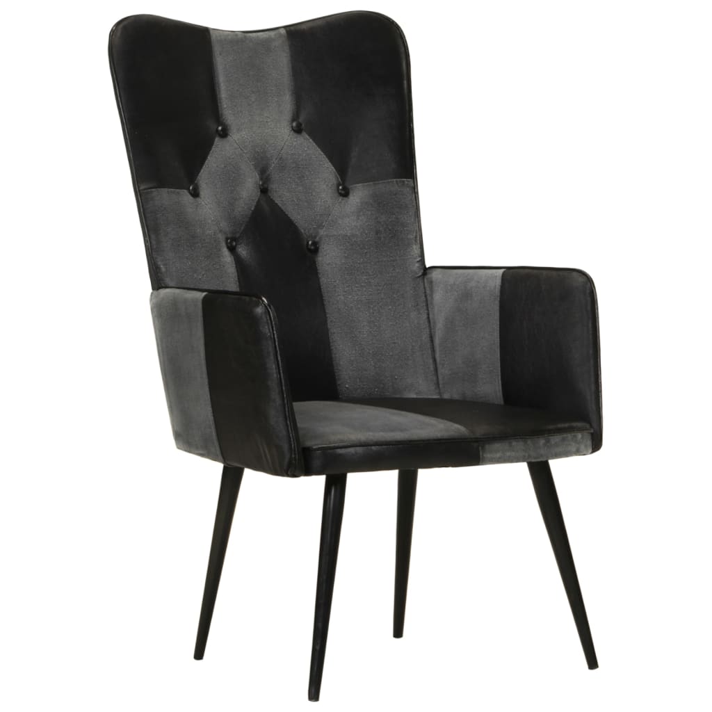 Chaise à oreilles Noir et gris Cuir véritable - XIOS