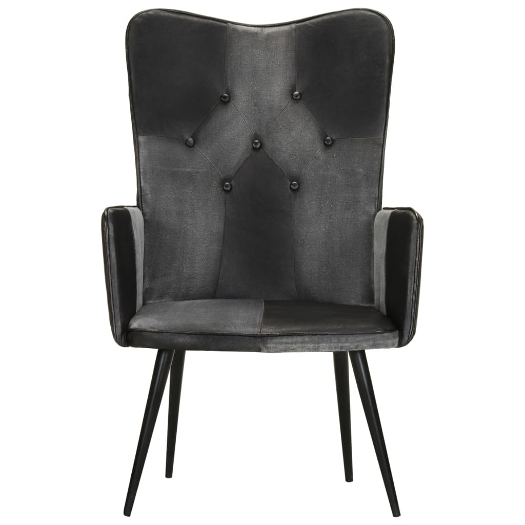 Chaise à oreilles Noir et gris Cuir véritable - XIOS