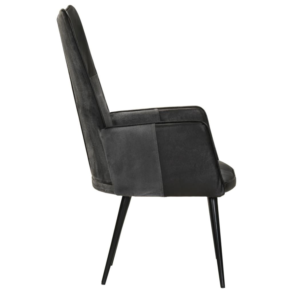 Chaise à oreilles Noir et gris Cuir véritable - XIOS