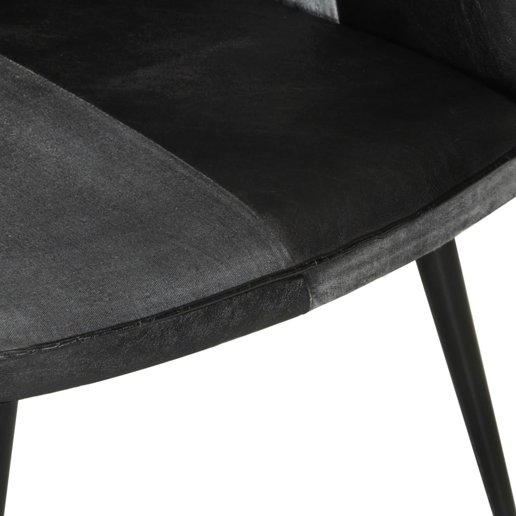Chaise à oreilles Noir et gris Cuir véritable - XIOS