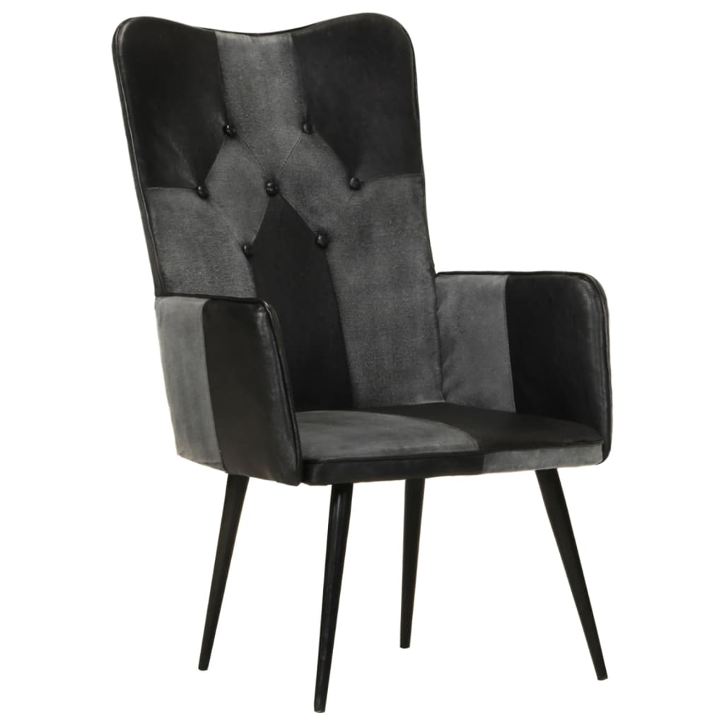 Chaise à oreilles Noir et gris Cuir véritable - XIOS
