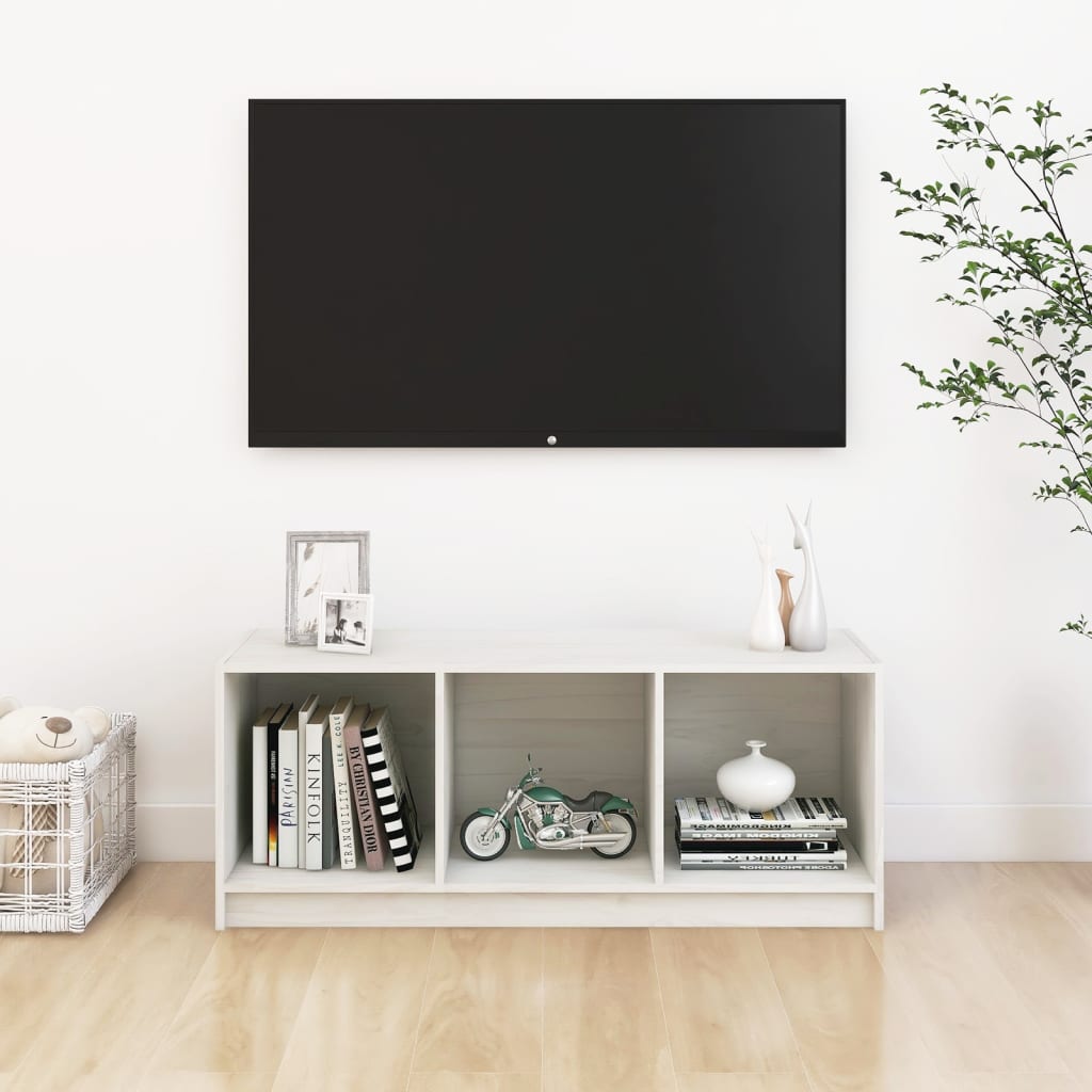 Meuble TV Blanc 104x33x41 cm Bois de pin massif - XIOS