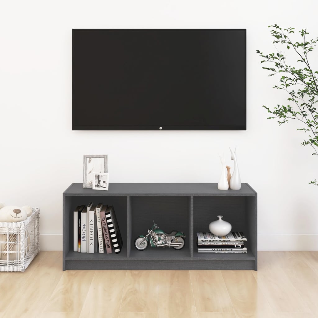 Meuble TV Gris 104x33x41 cm Bois de pin massif - XIOS