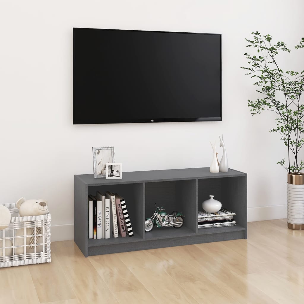 Meuble TV Gris 104x33x41 cm Bois de pin massif - XIOS