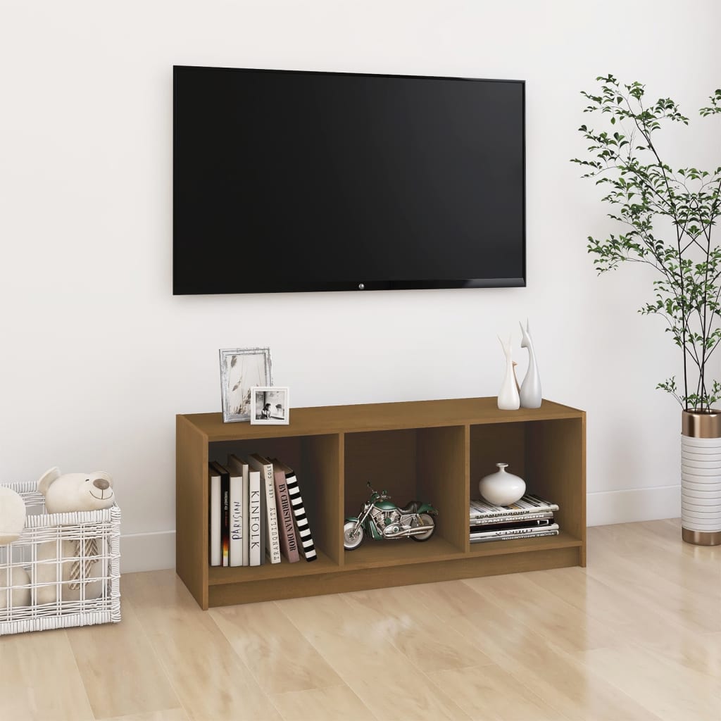 Meuble TV Marron miel 104x33x41 cm Bois de pin massif - XIOS