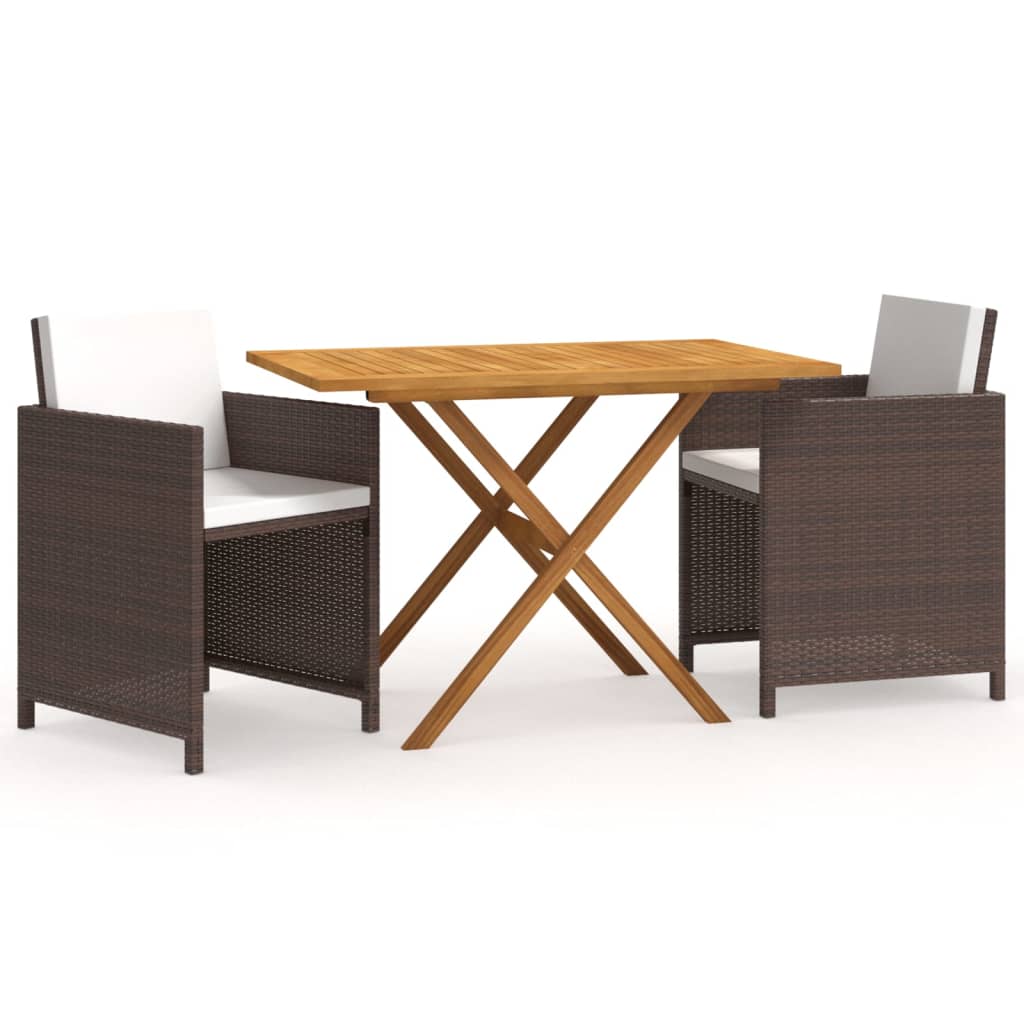Ensemble à manger de jardin et coussins 3 pcs Marron