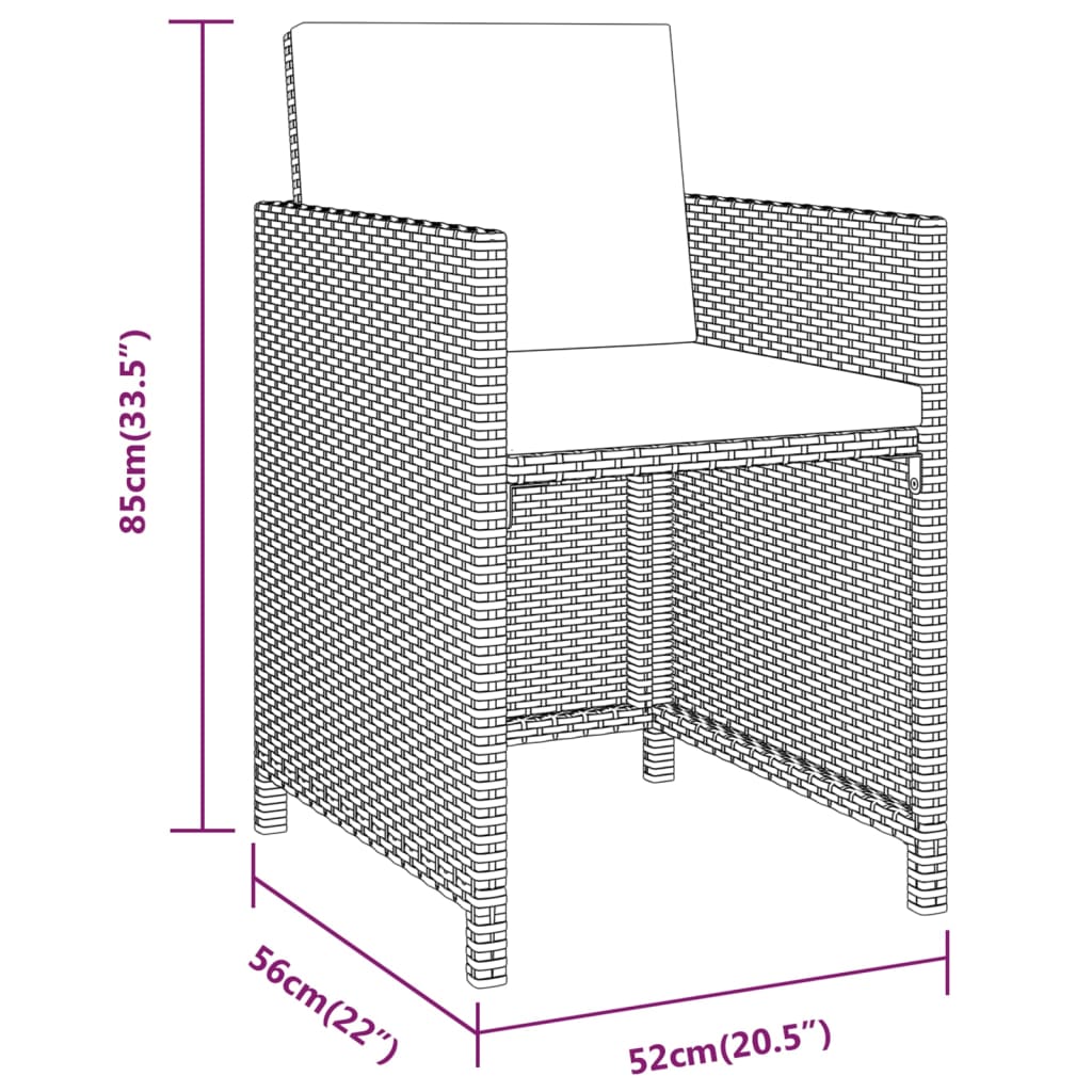 Ensemble à manger de jardin et coussins 3 pcs Marron