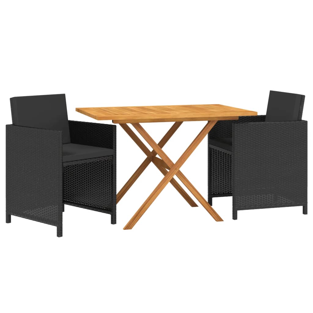 Ensemble à manger de jardin avec coussins 3 pcs noir