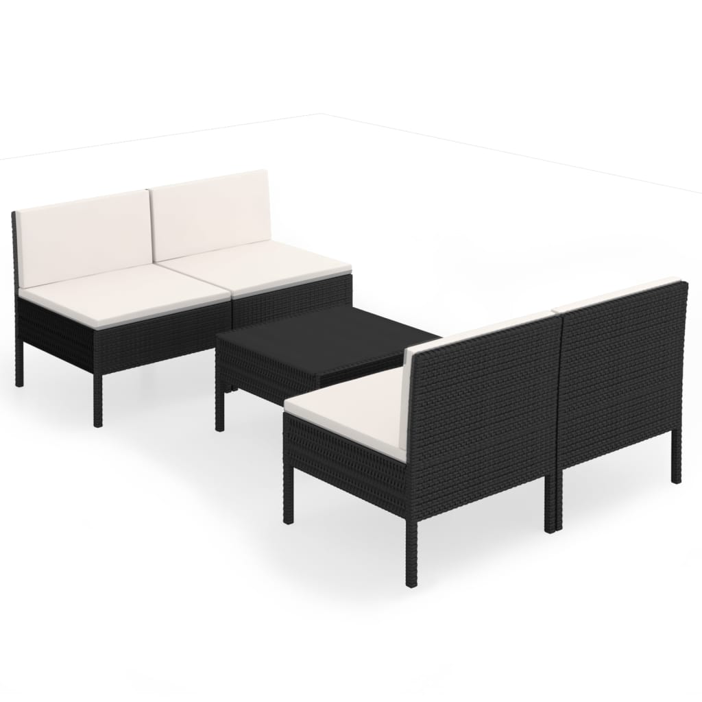 Salon de jardin 5 pcs avec coussins résine tressée noir