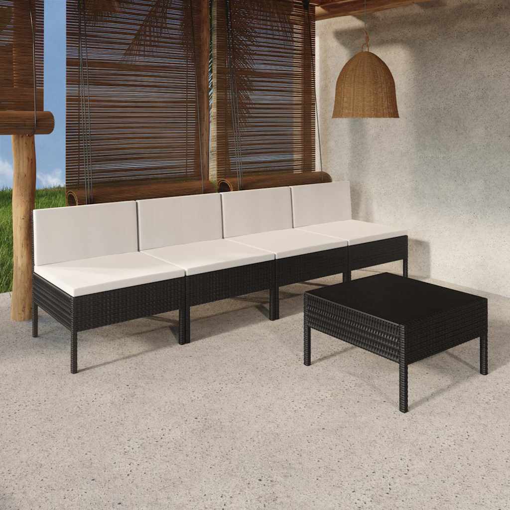 Salon de jardin 5 pcs avec coussins résine tressée noir