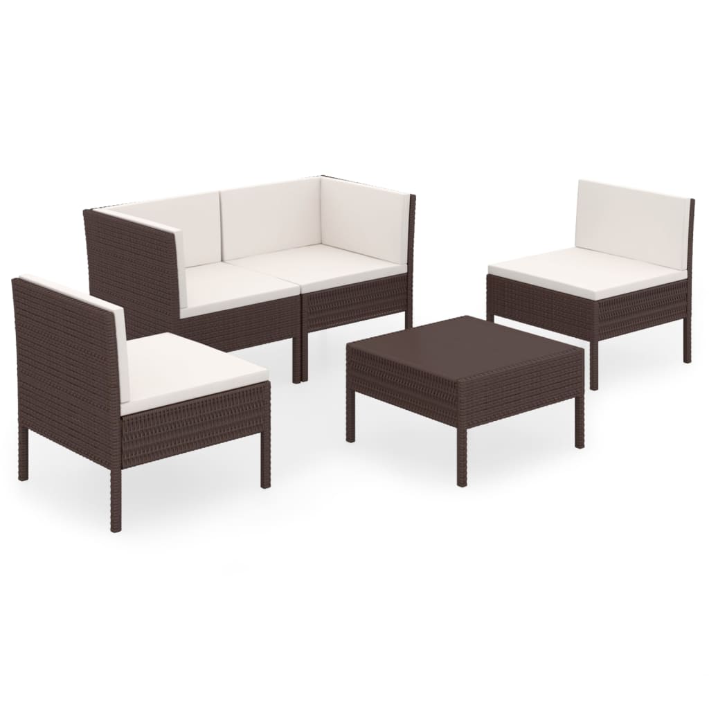 Salon de jardin 5 pcs avec coussins résine tressée marron