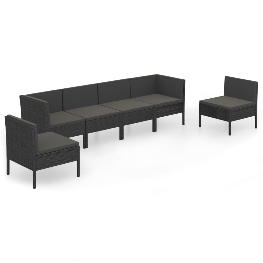 Salon de jardin 6 pcs avec coussins résine tressée noir