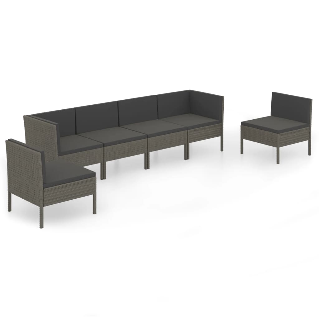 Salon de jardin 6 pcs avec coussins résine tressée gris