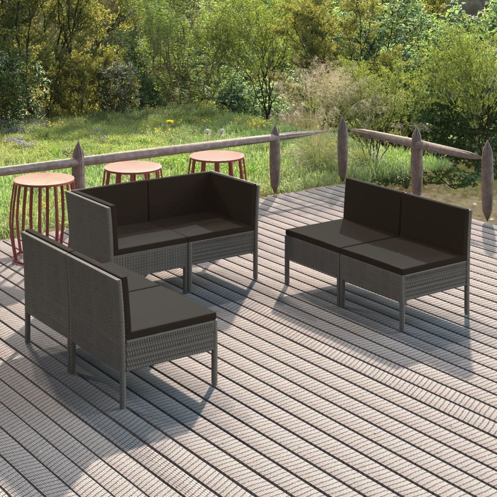 Salon de jardin 6 pcs avec coussins résine tressée gris