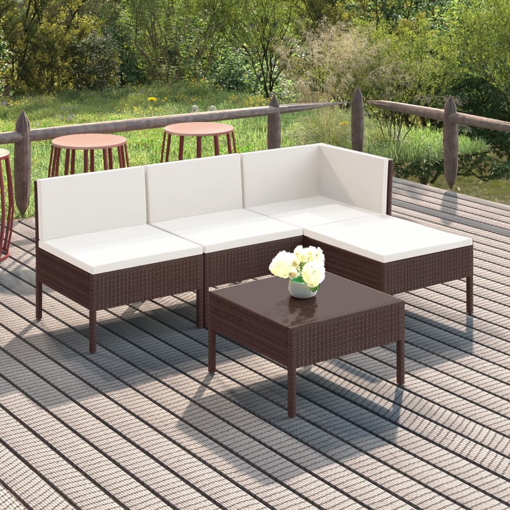 Salon de jardin 5 pcs avec coussins résine tressée marron