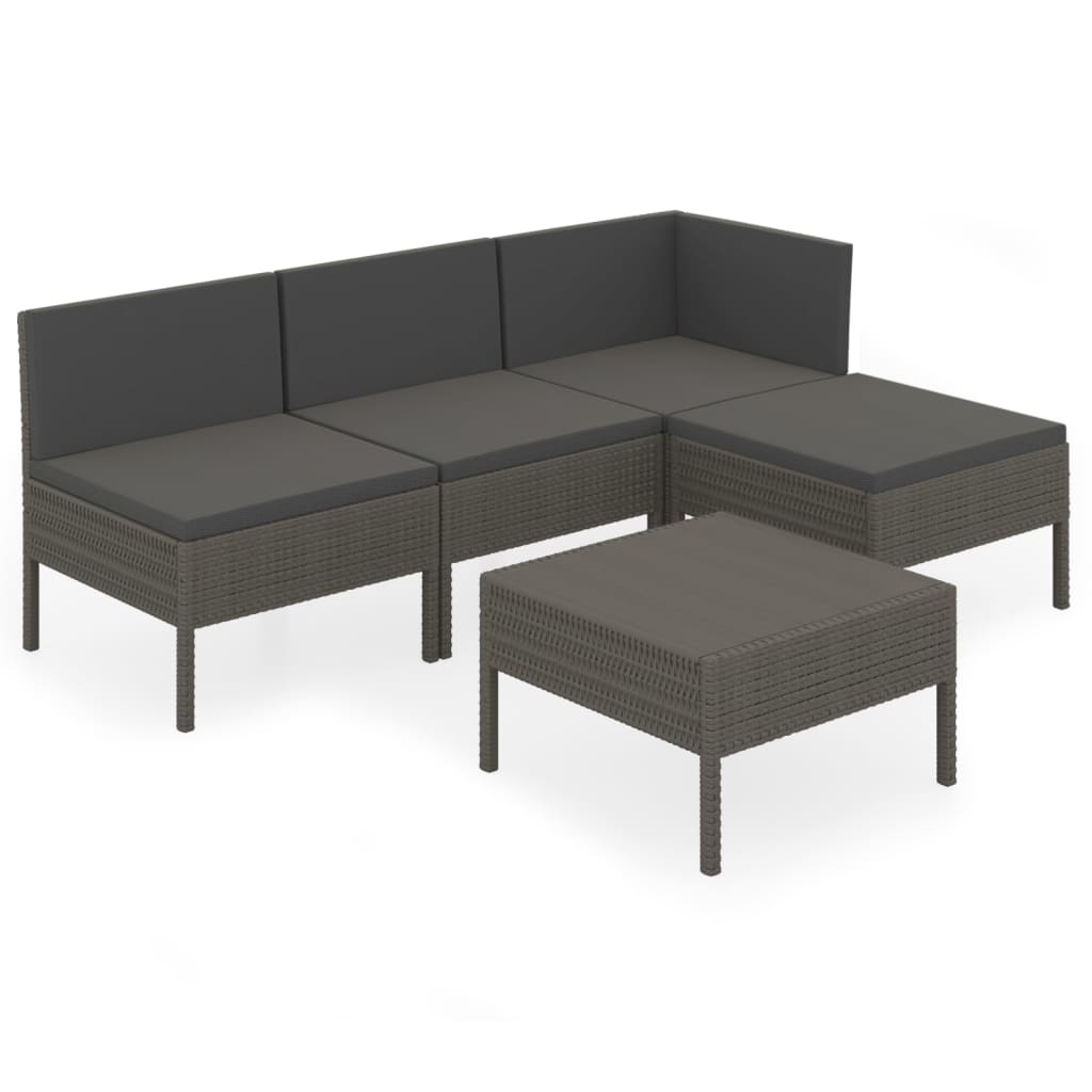 Salon de jardin 5 pcs avec coussins résine tressée gris