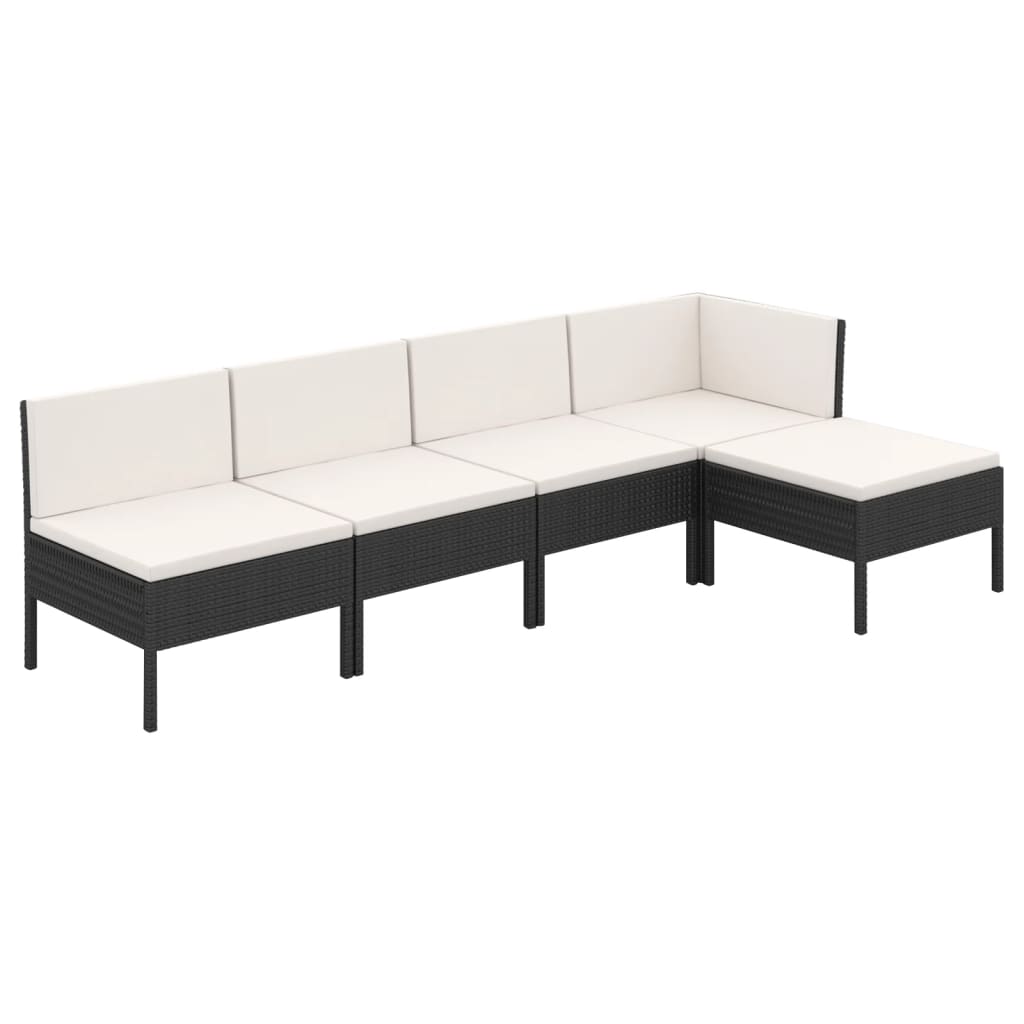 Salon de jardin 5 pcs avec coussins résine tressée noir