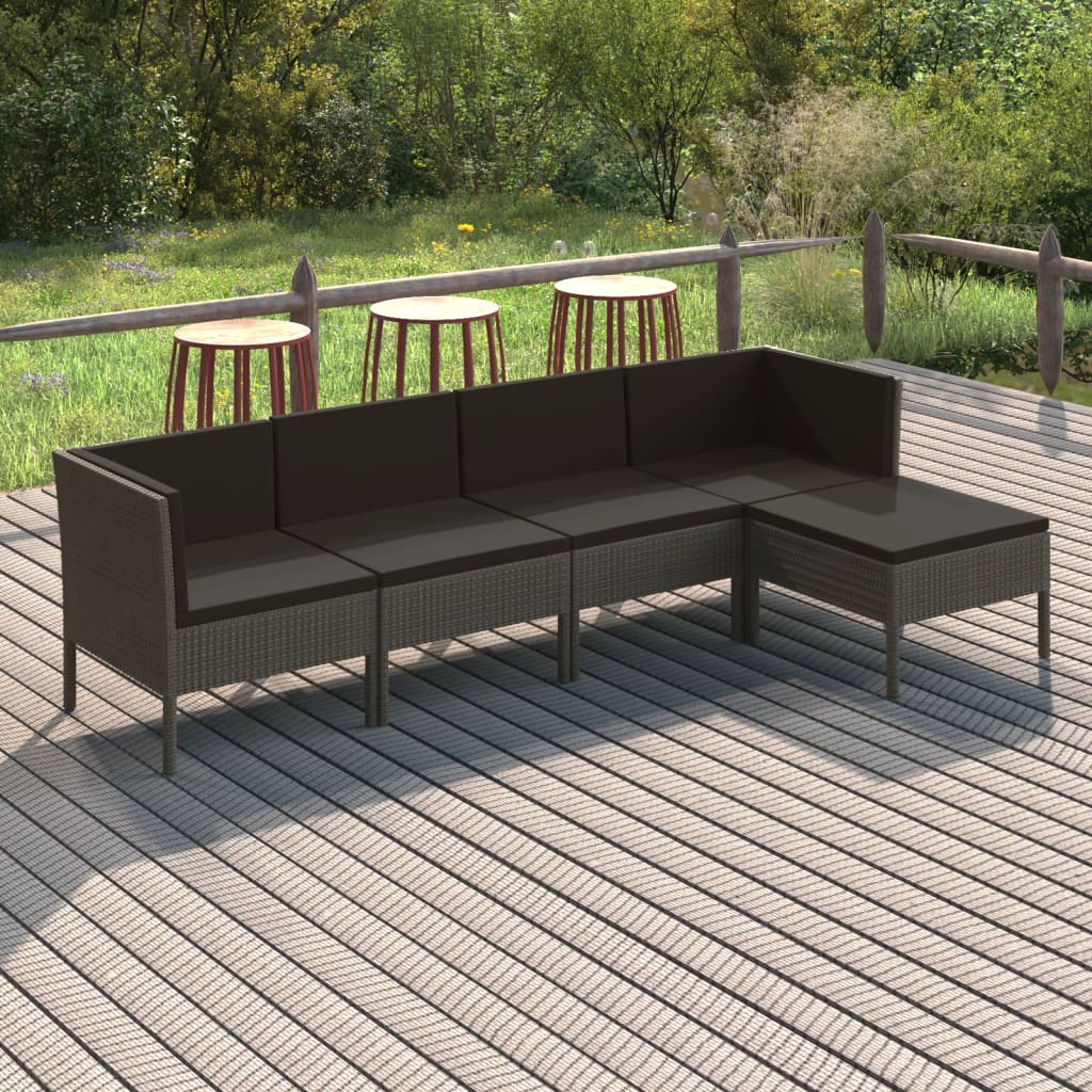 Salon de jardin 5 pcs avec coussins résine tressée gris