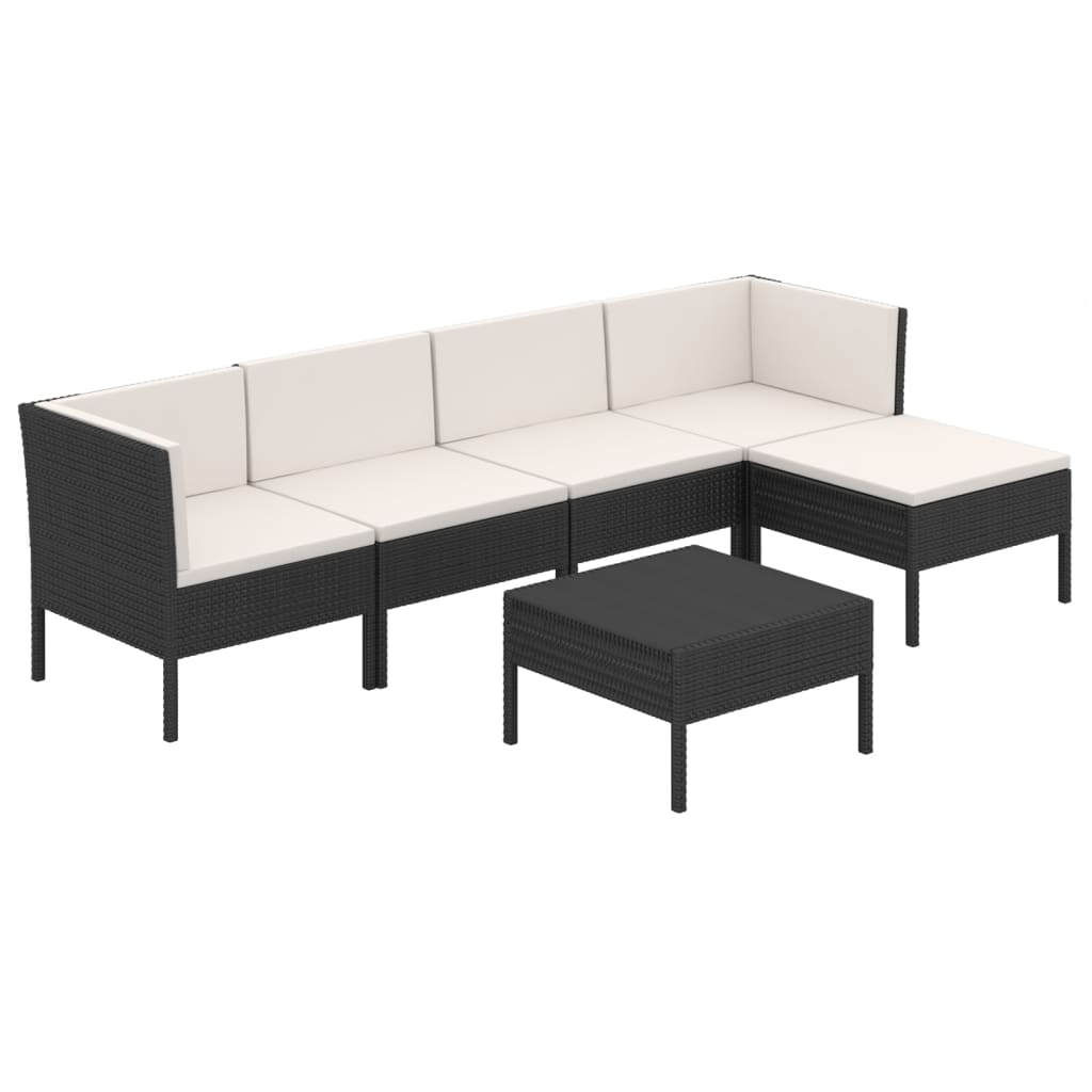 Salon de jardin 6 pcs avec coussins résine tressée noir