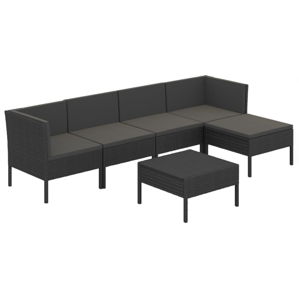 Salon de jardin 6 pcs avec coussins résine tressée noir