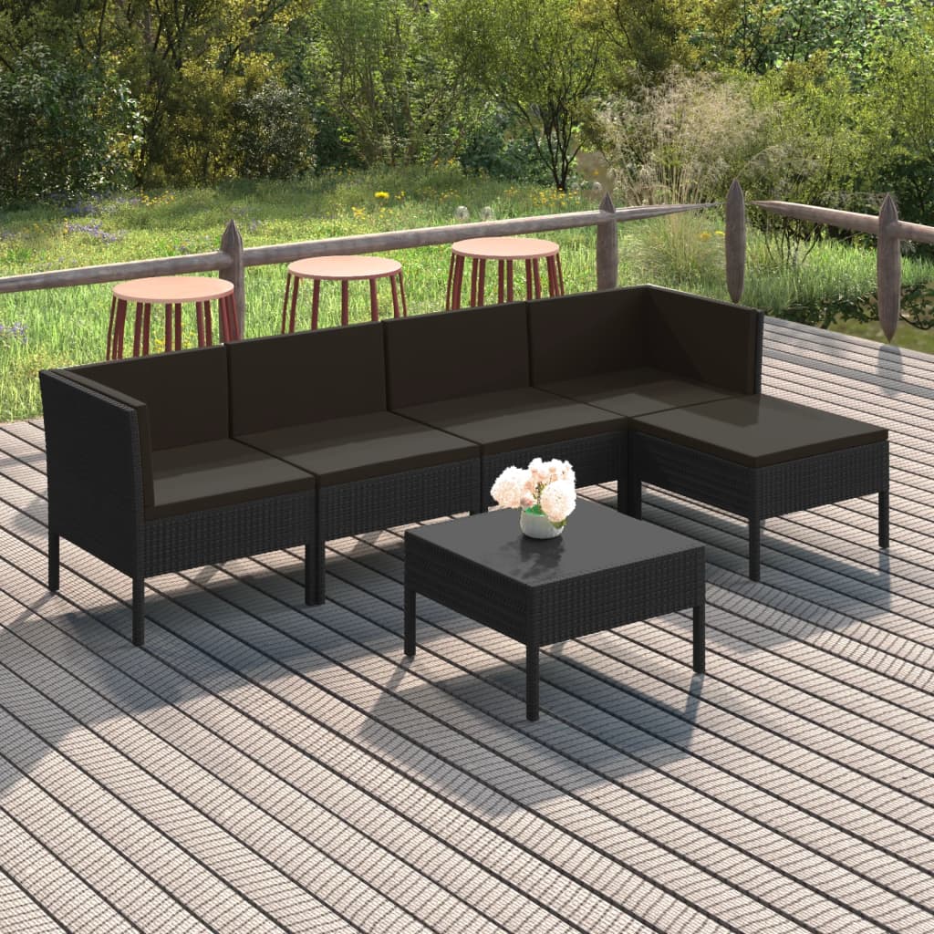 Salon de jardin 6 pcs avec coussins résine tressée noir