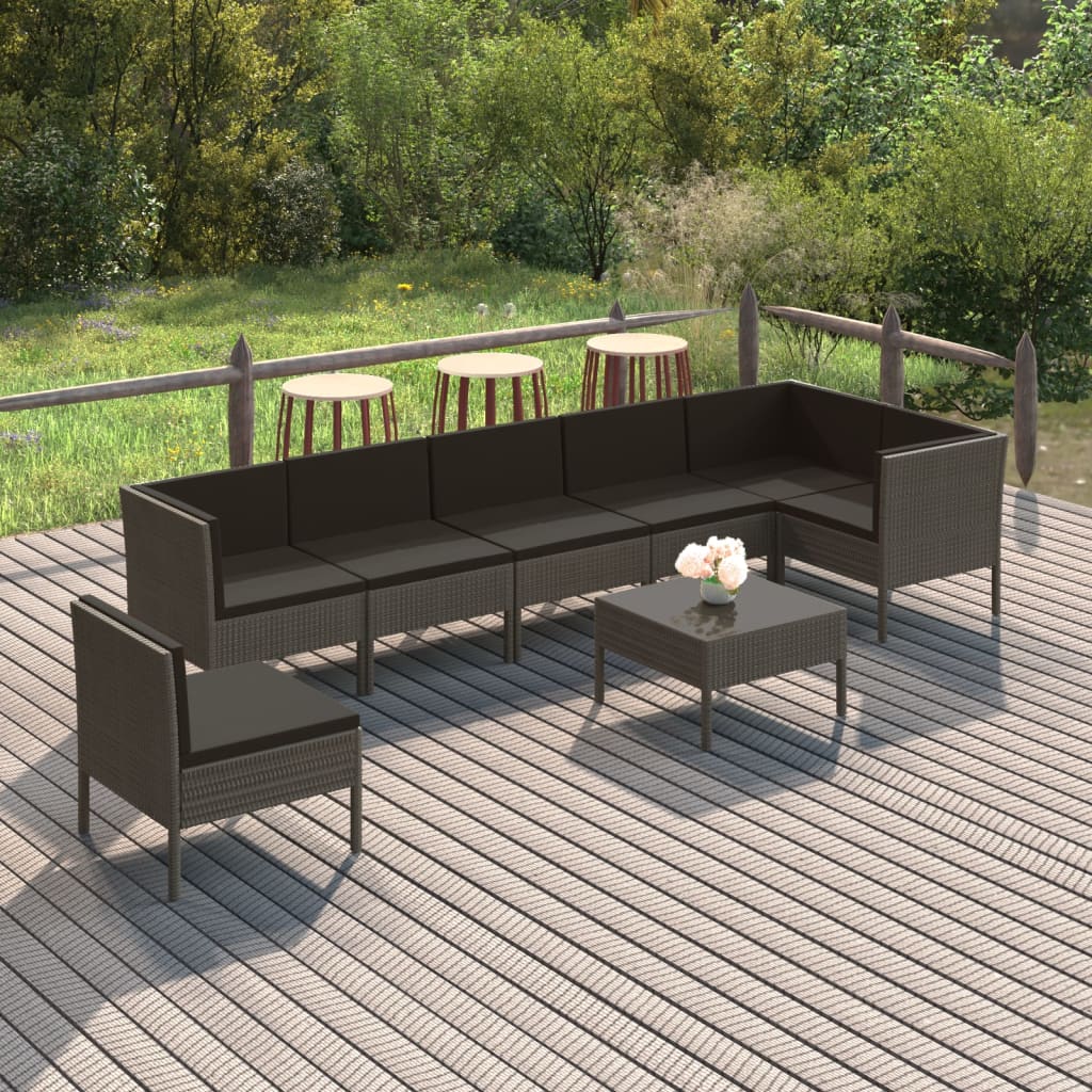 Salon de jardin 8 pcs avec coussins résine tressée gris
