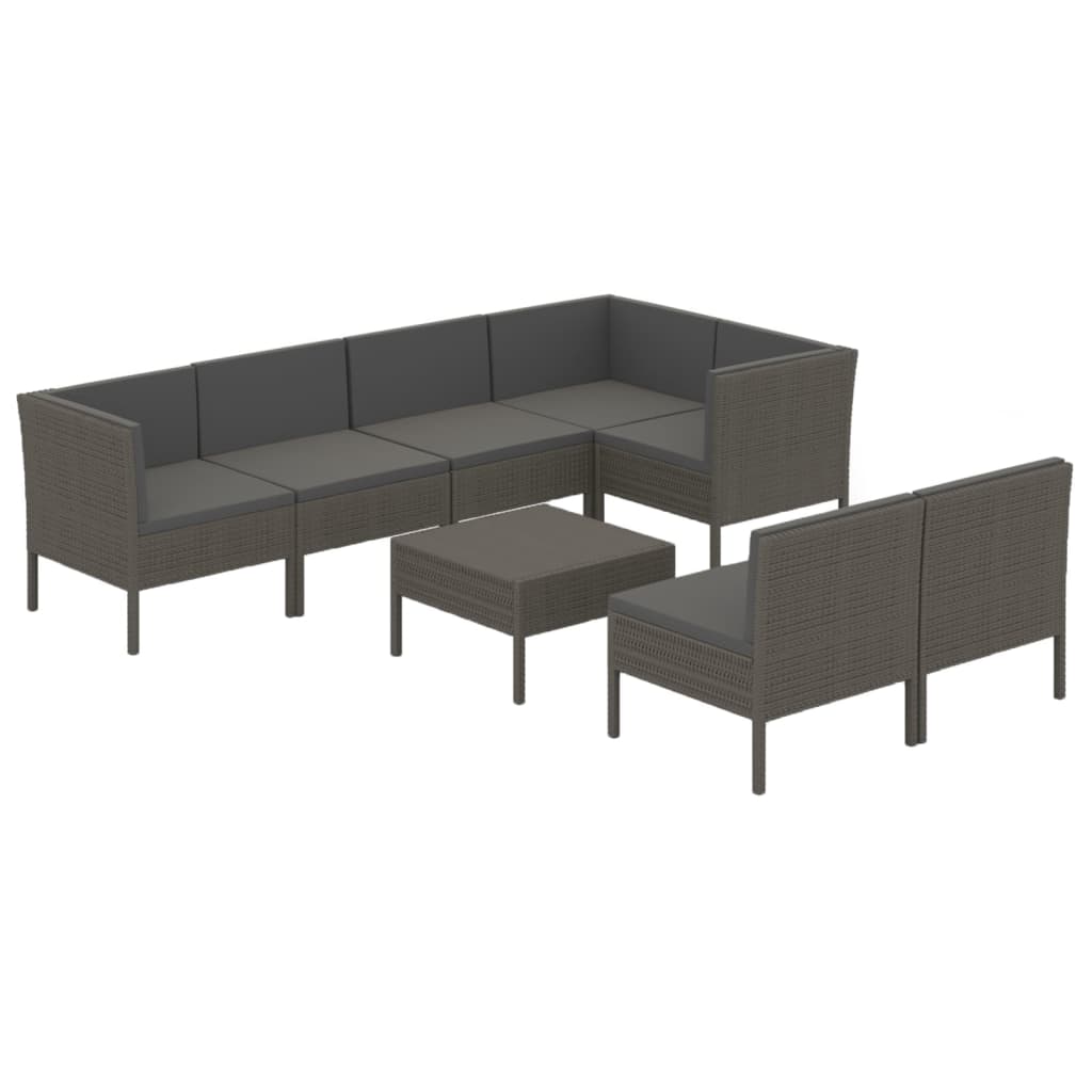 Salon de jardin 8 pcs avec coussins résine tressée gris