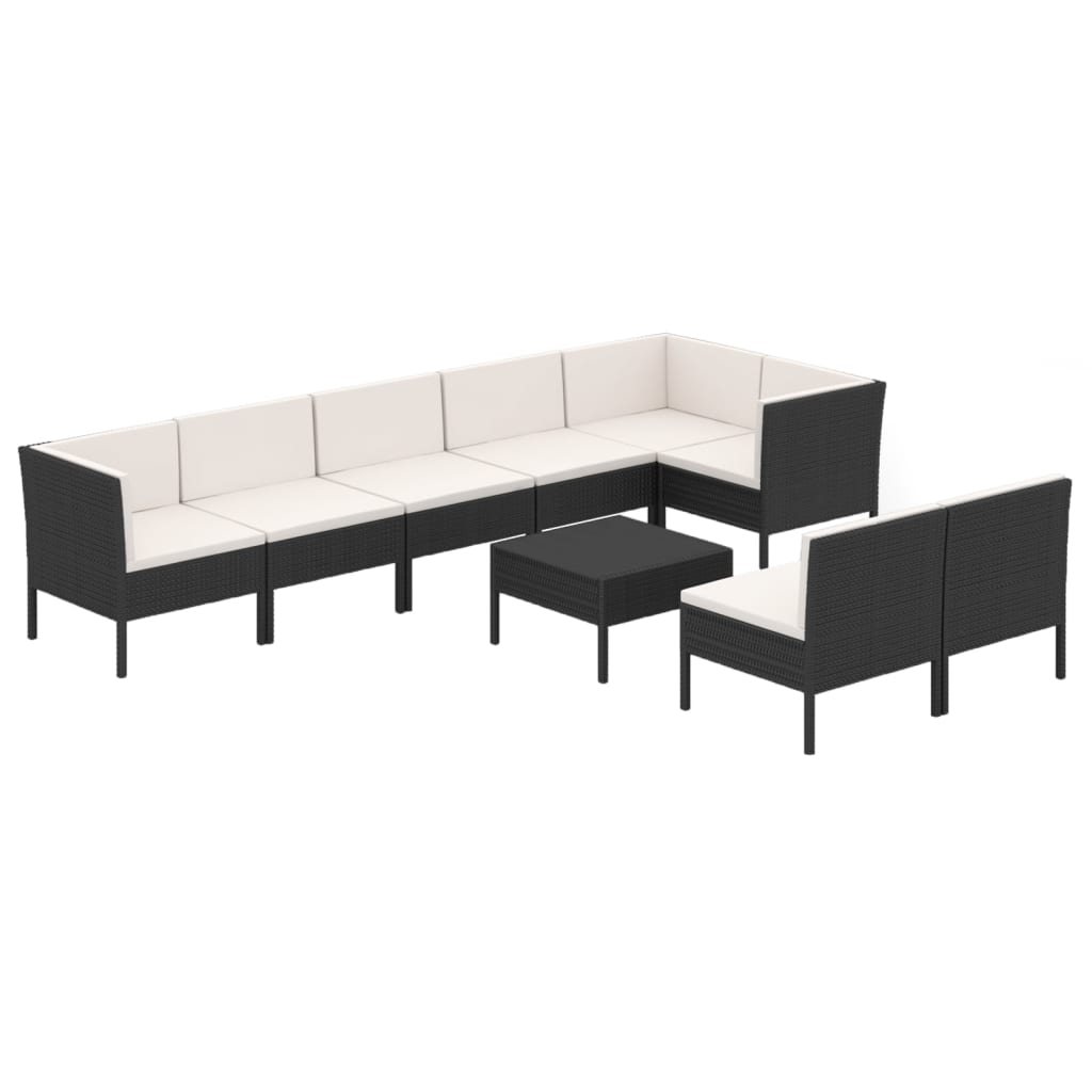 Salon de jardin 9 pcs avec coussins Résine tressée Noir