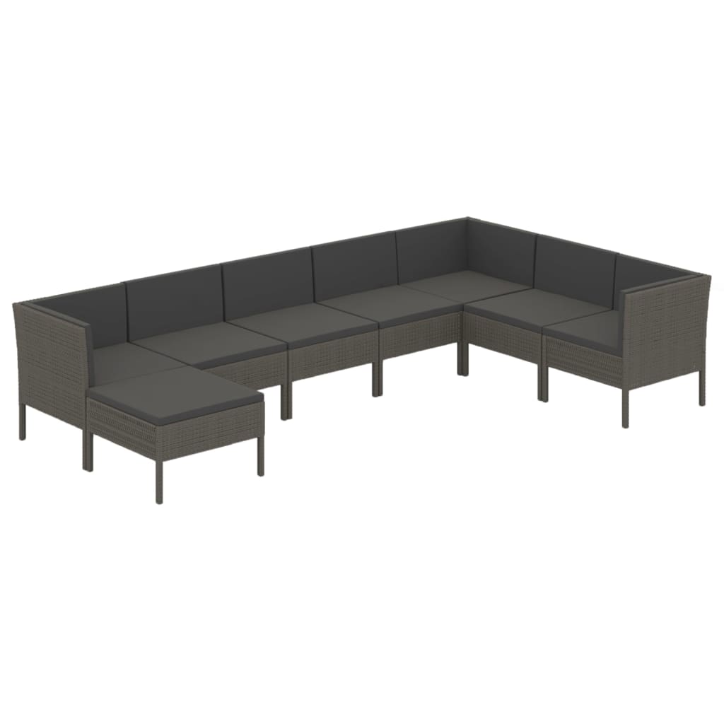 Salon de jardin 8 pcs avec coussins résine tressée gris