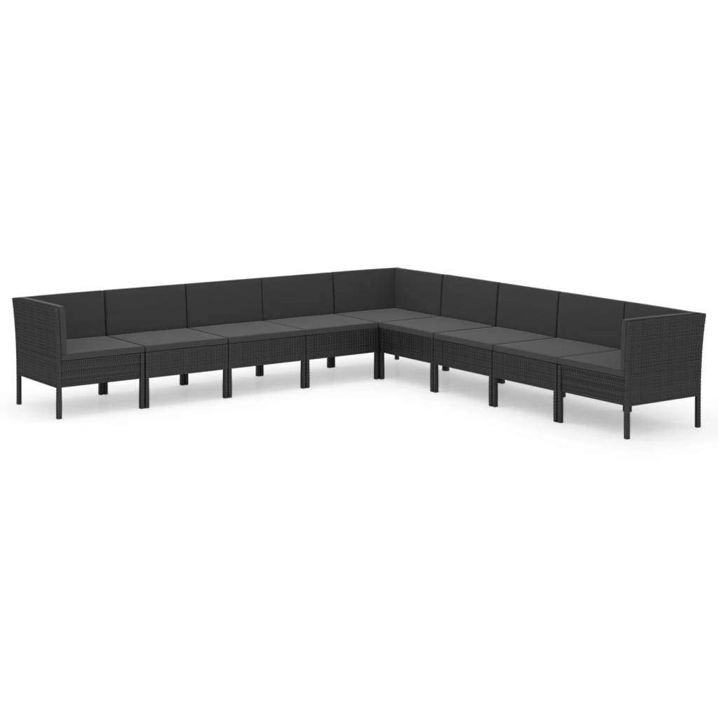 Salon de jardin 9 pcs avec coussins Résine tressée Noir