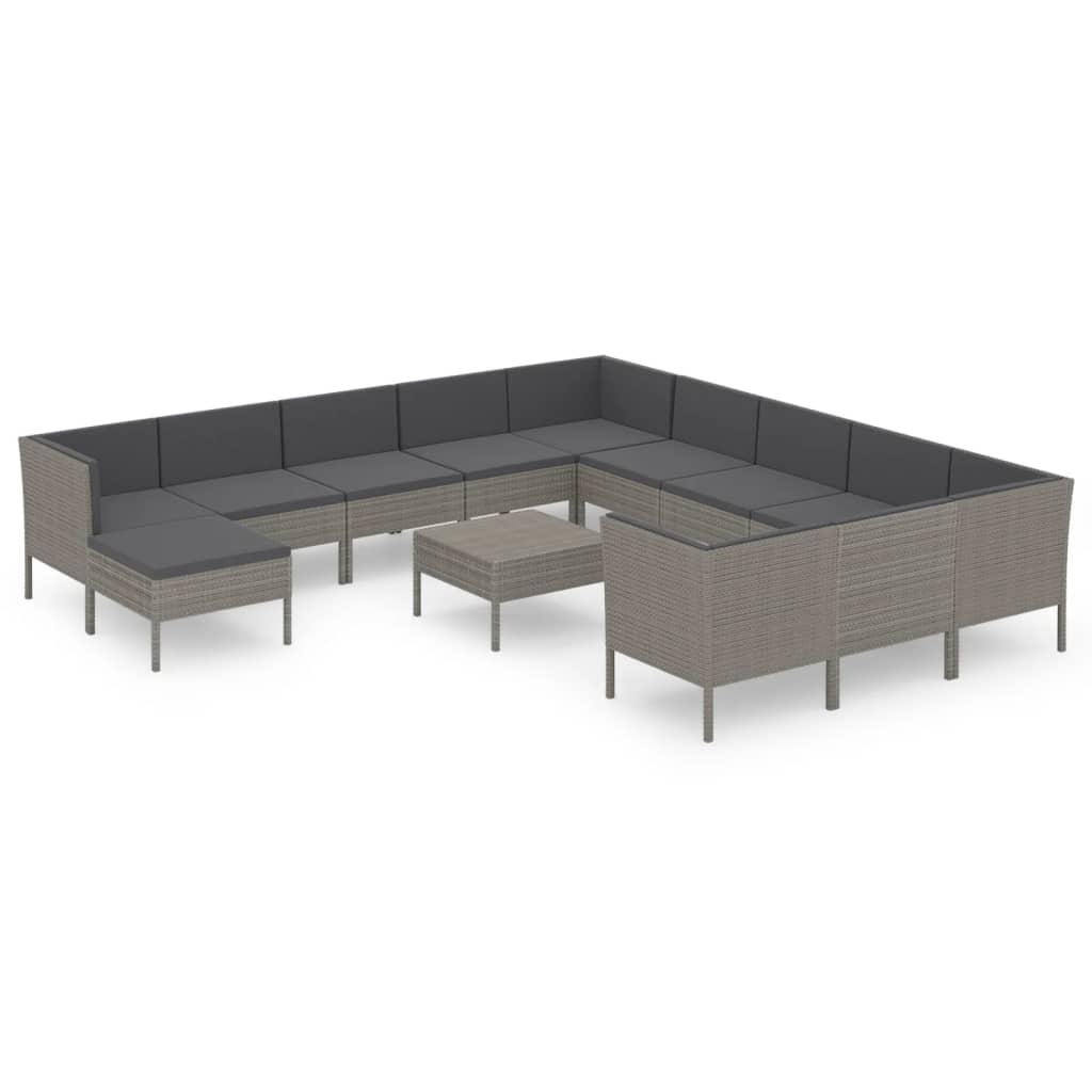 Salon de jardin 13 pcs avec coussins résine tressée gris
