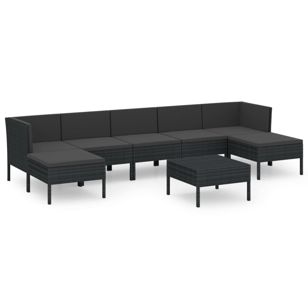 Salon de jardin 8 pcs avec coussins résine tressée noir