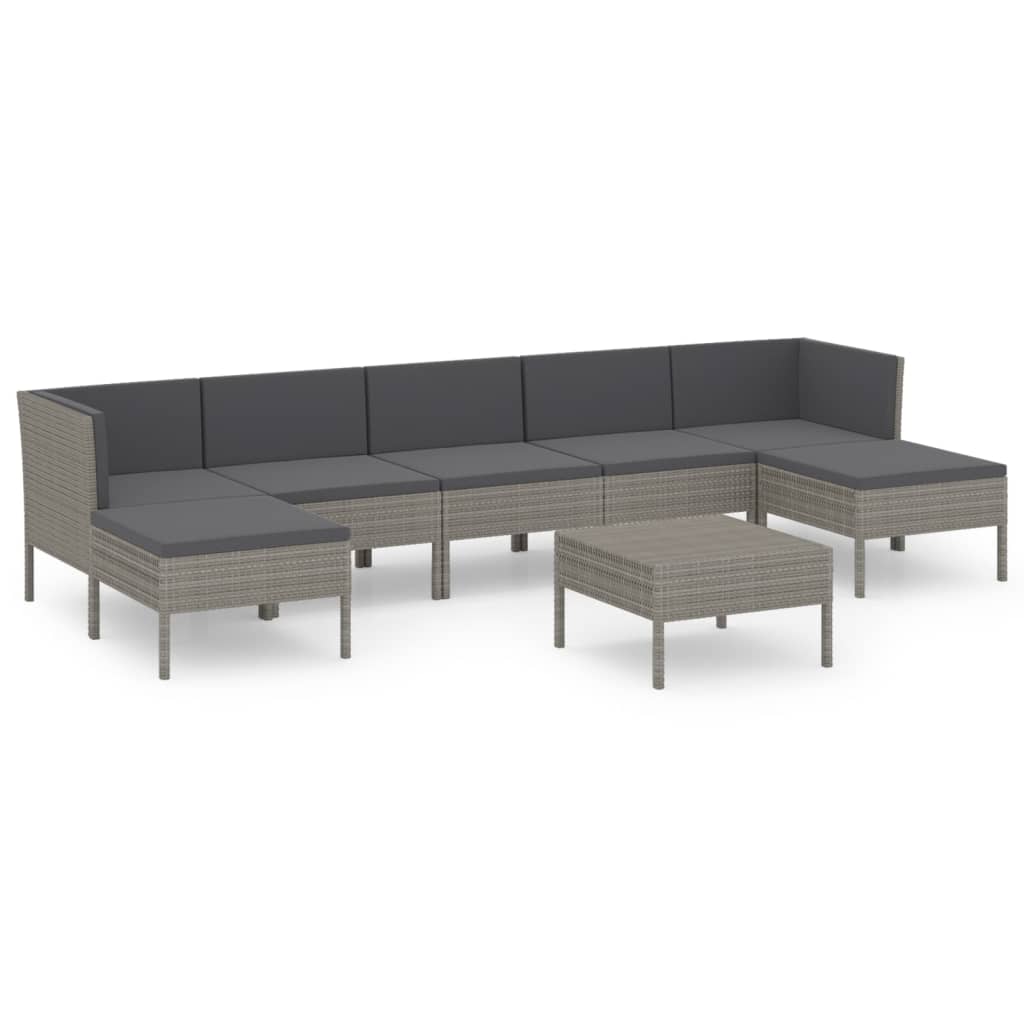 Salon de jardin 8 pcs avec coussins résine tressée gris