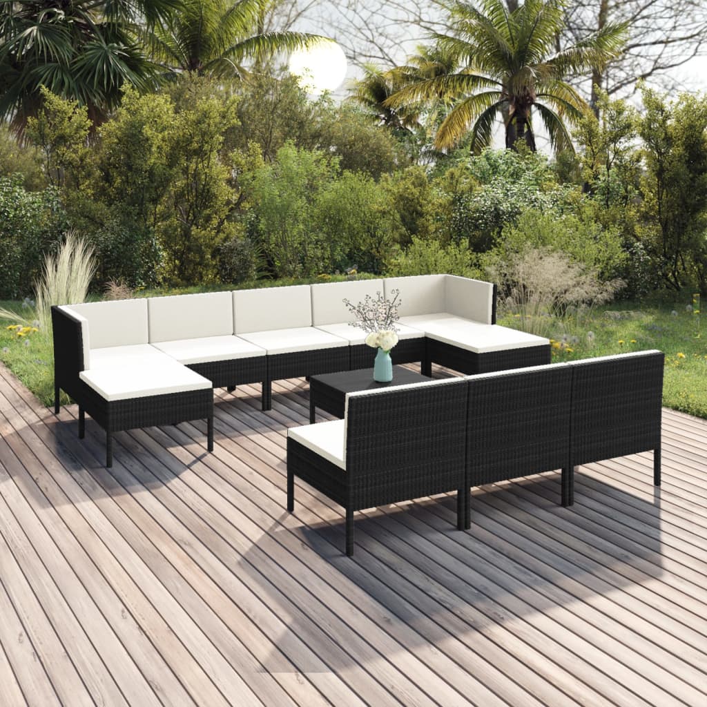Salon de jardin 11 pcs avec coussins Résine tressée Noir - XIOS