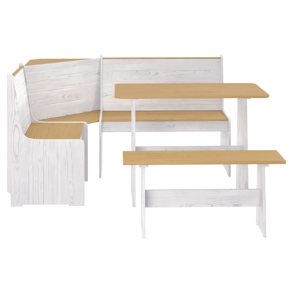 Ensemble à manger REINE 3 pcs marron miel blanc bois pin massif - XIOS